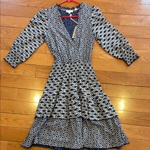 Fat Face Black and White Wrap Dress with Bishop Sleeves